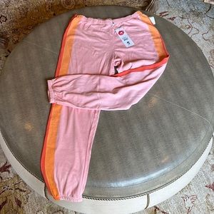 New with tags WILDFOX hot dang easy sweats in pink with orange stripes in medium